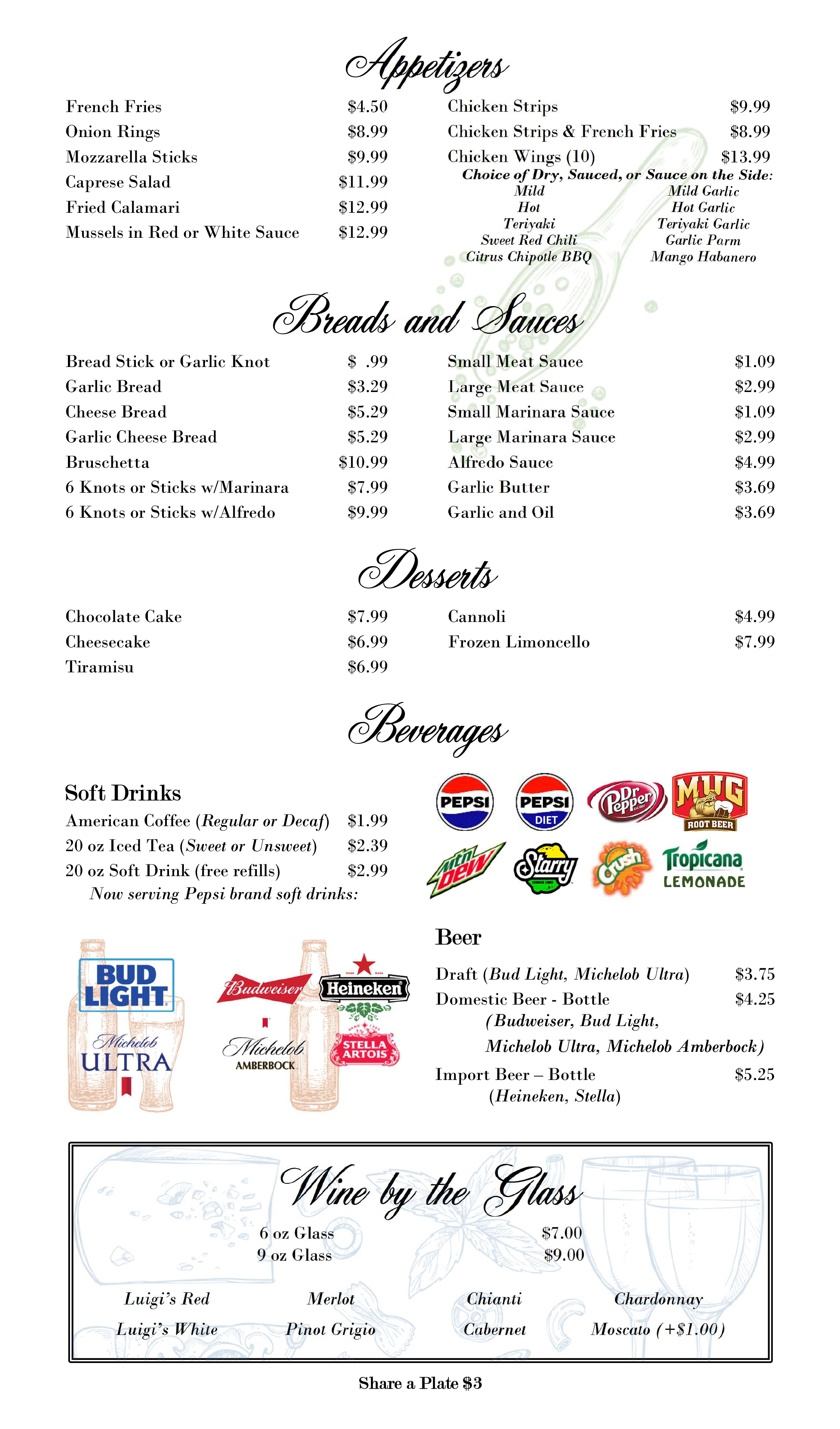 Apps, Desserts, & Beverages