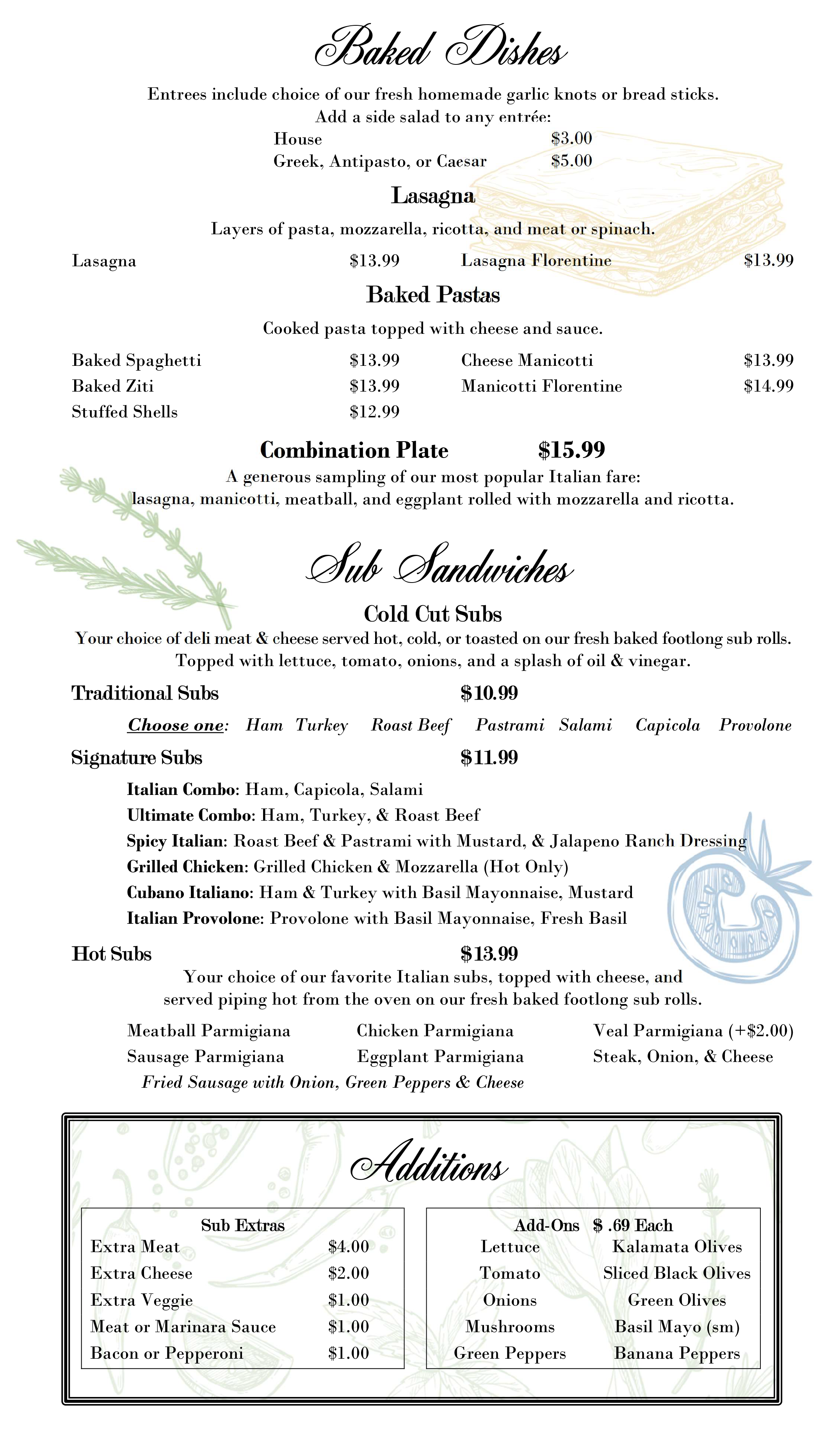 Baked Dishes & Subs